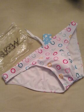 White Bikini Bottom with Multicolor Circle Print